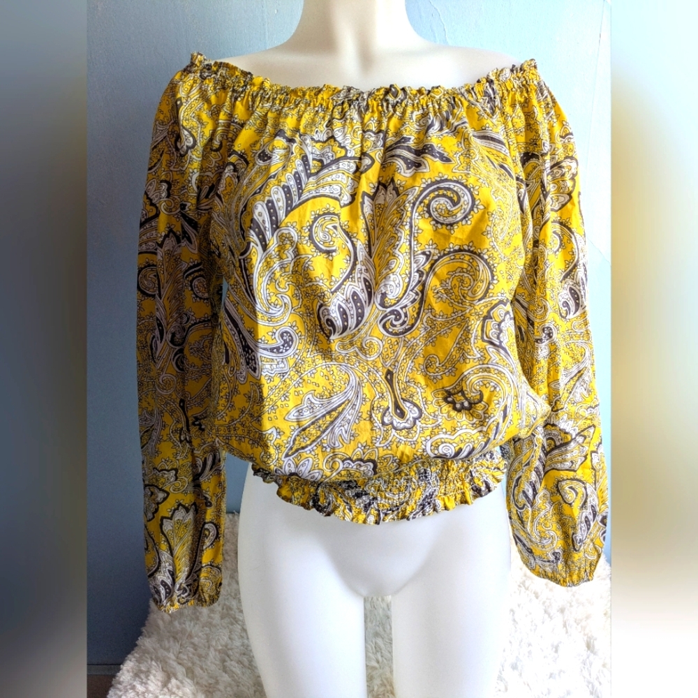 NWOT Michael Kors Medium Yellow Paisley Blouse